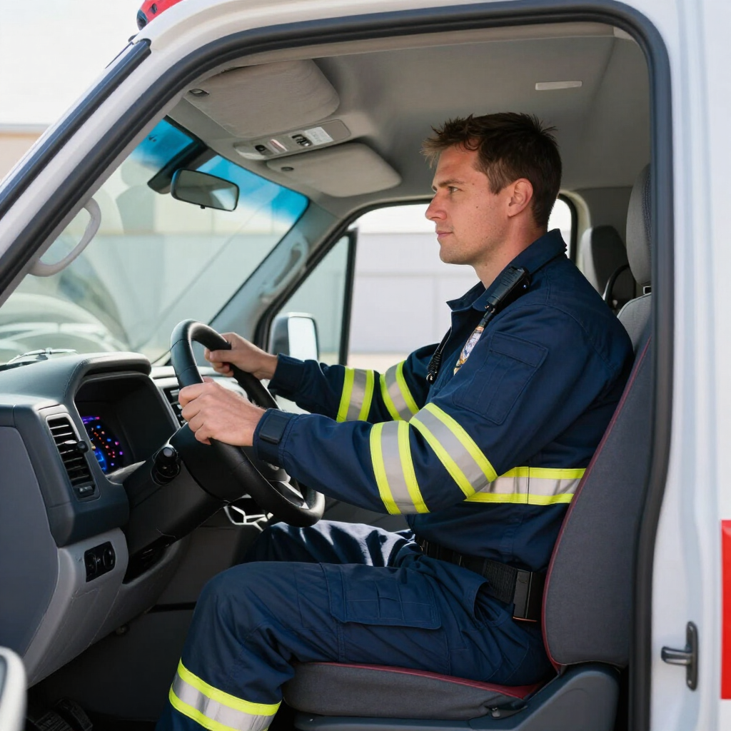 Técnico de Emergencias Sanitarias junto a una ambulancia
